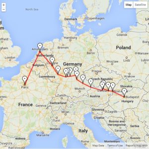 Route from Paris to Amsterdam to Budapest