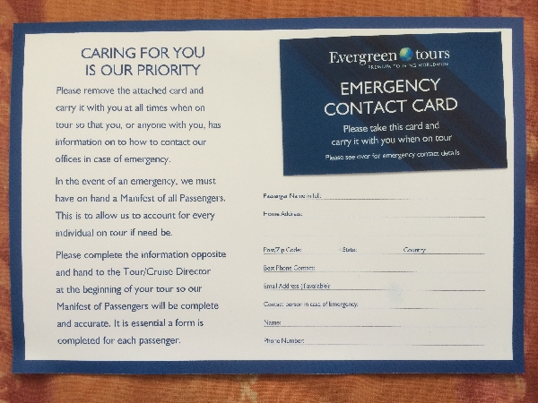 Emergency contact card