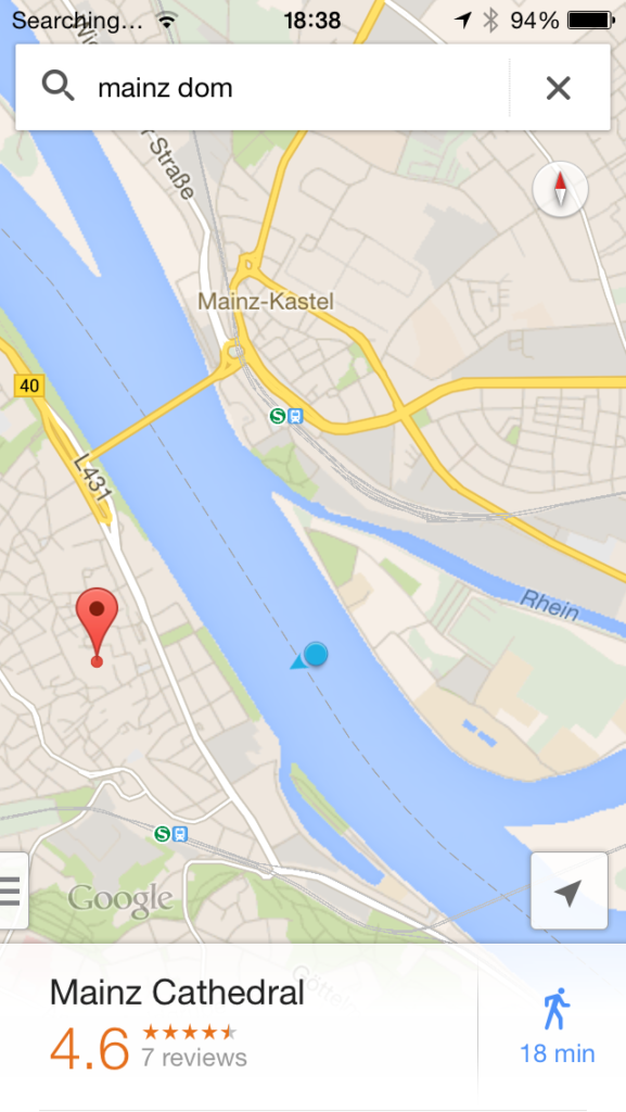 Google Maps screen shot when passing Mainz Cathedral