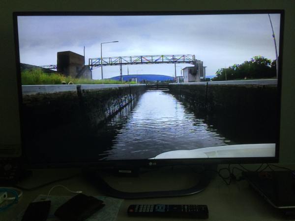 Watching the bow camera while approaching a lock.